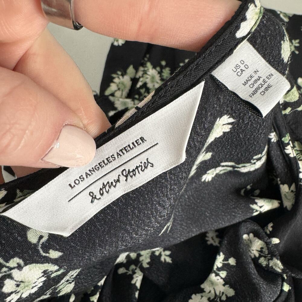 & Other Stories Floral Wrap Maxi Dress Womens 0 Black Prairie Cottagecore Fairy - Picture 11 of 16